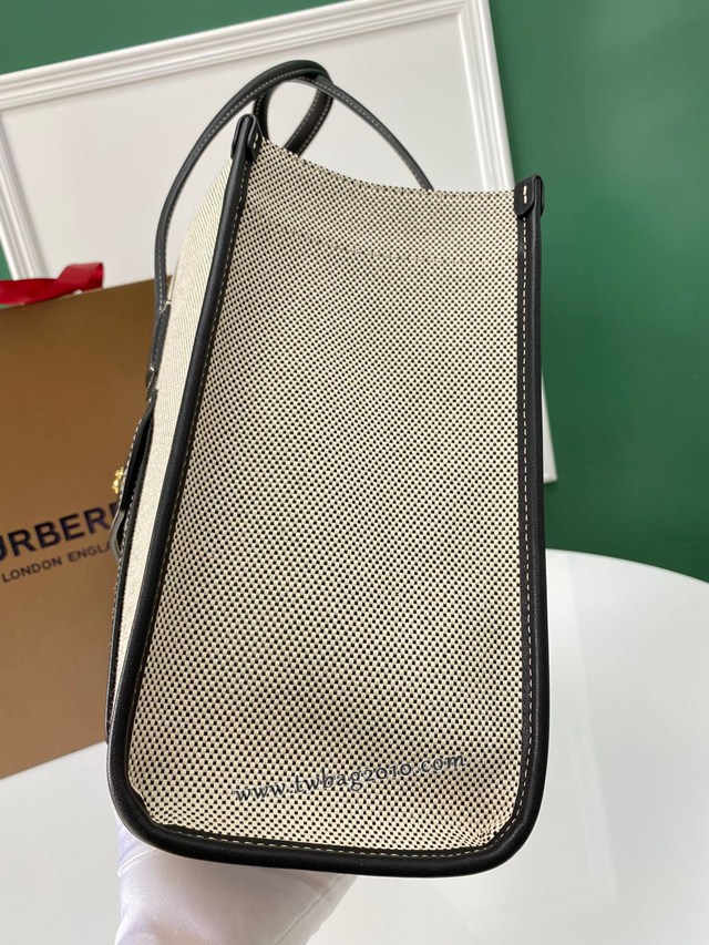 Burberry專門店新款手提女包購物袋 巴寶莉中號雙色帆布拼皮皮革Freya義大利精製托特包 yxb1287